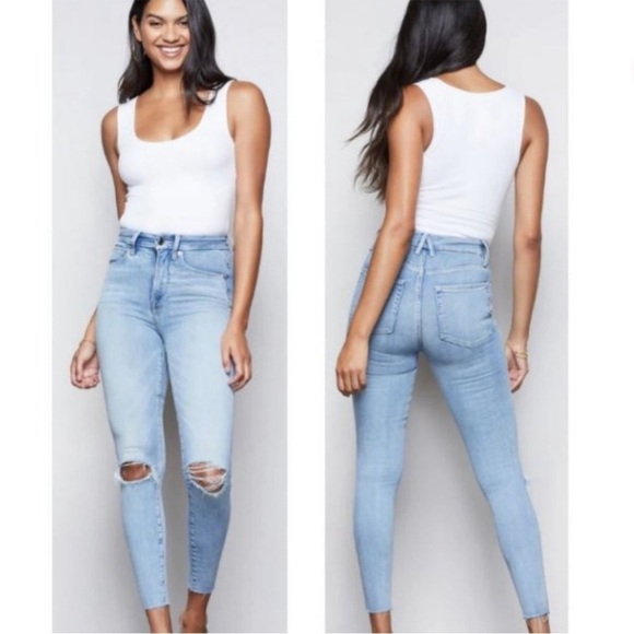 Good American Good Waist Jeans Raw Edge Distressed Style GWCFH367T Size 0 / 25 - Picture 1 of 7